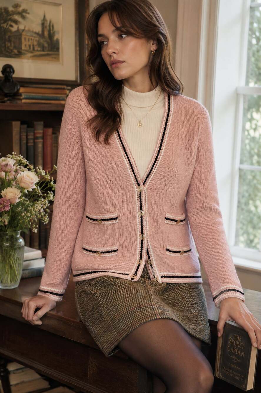 Talbots Pink Cotton Cardigan Sweater Gold Button Trim Grandmacore M